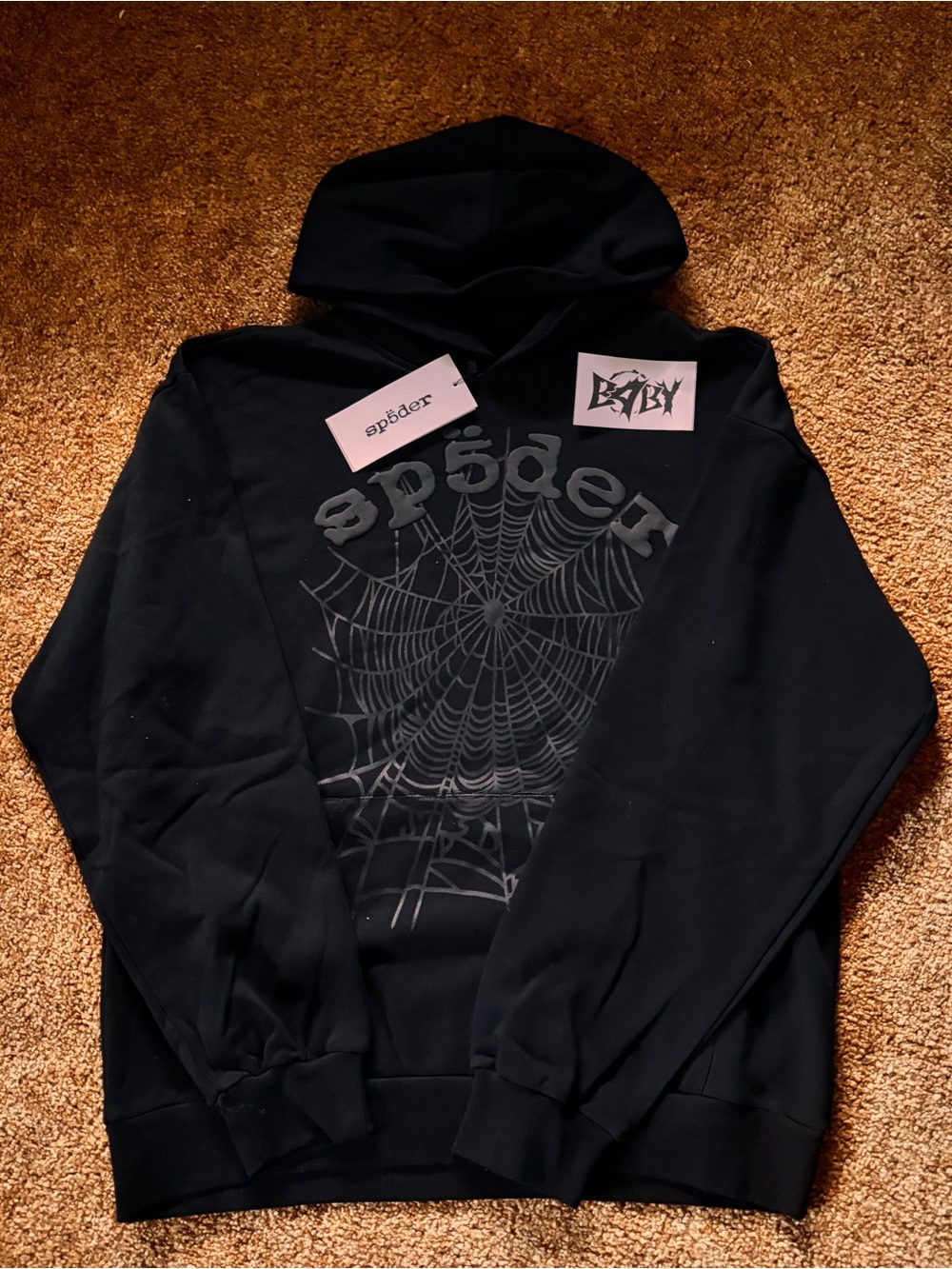 SP5DER Phantom Web Hoodie Black Graphic - Men's Sweater